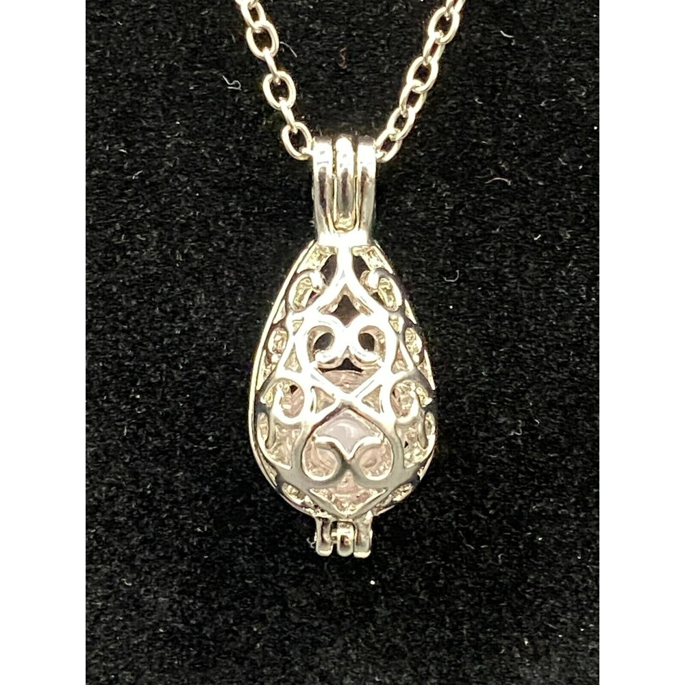 Silver Tone Water Drop Cremation Necklace with Pink Glass Vial